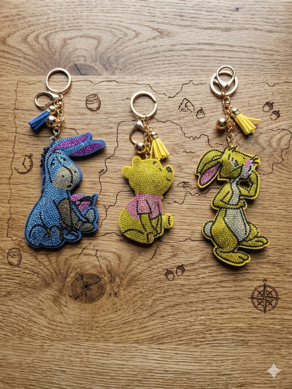 Cute Beaded Bunny & Bear Keychain Set – Yellow and Blue